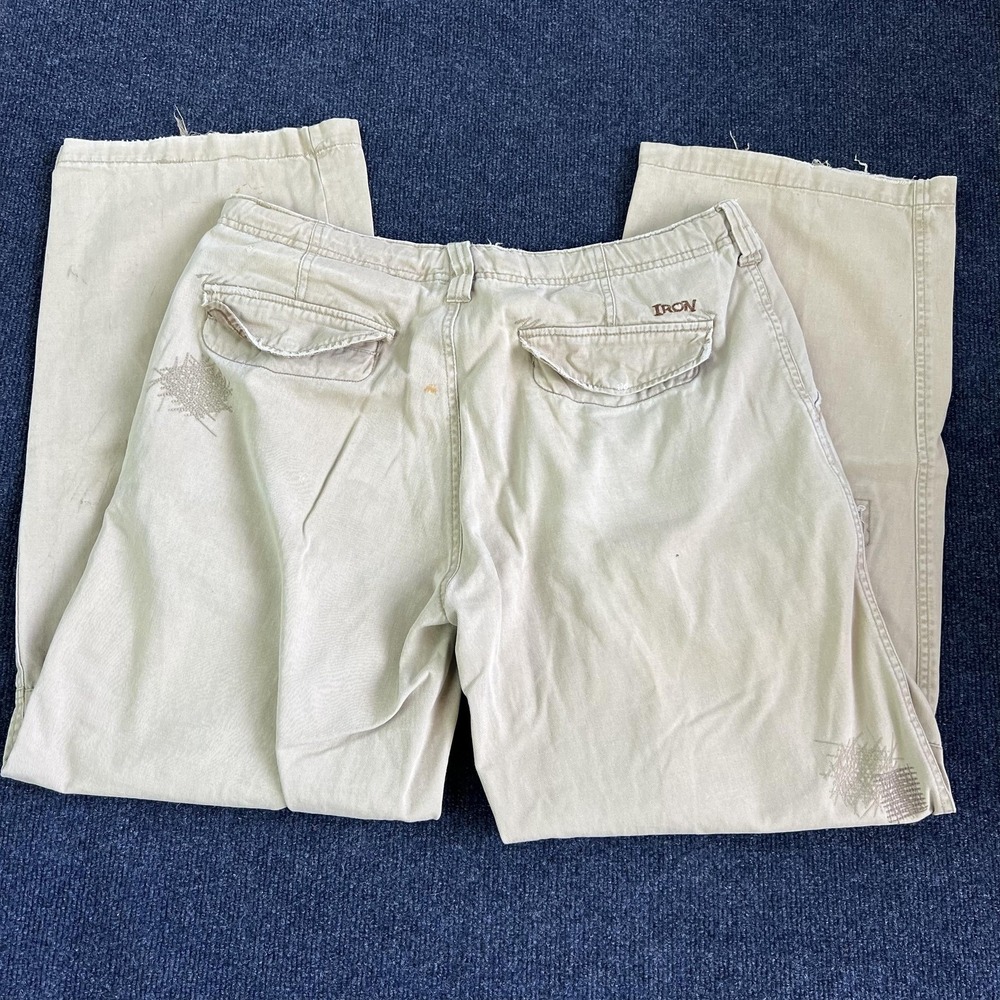 IRON Pants Mens 34 Khaki Utility Cargo Workwear Knee Patch Relaxed Fit Carpenter